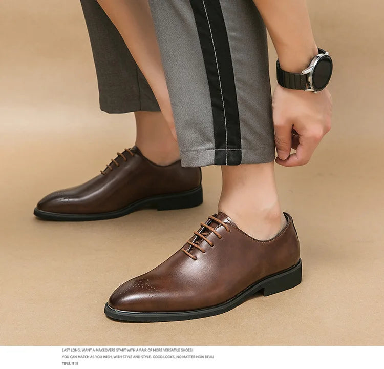 Men's Casual Leather Shoes Fashionable Simple Lace-Up Business Formal Shoes Large Size New Model Comfortable Rubber Sole