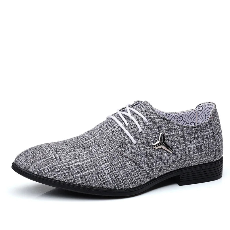 Oxford Shoes For Men Luxury Brand Men Dress Shoes Breathable Pointed Toe Linen Canvas Shoe Business Men Casual Shoes Size 38-48