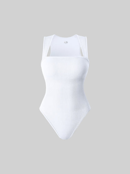 2024 Summer Fashion Square Collar Solid Color Sleeveless Bodysuit High Waist Sexy Tight Women's Jumpsuit
