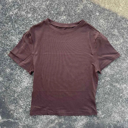 Solid color women's soft breathable yoga short-sleeved comprehensive training tight T-shirt with exposed belly button