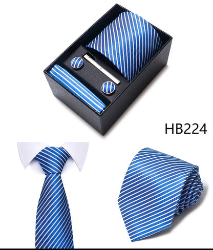 Mix Colors Wholesale 2023 New Style Wedding Gift Tie Pocket Squares Set Necktie Box Men Fit Wedding Blue Paisley