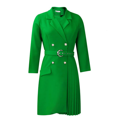 Elegant Dresses for Woman 2024 Autumn Winter New Trends Notched Collar Full Sleeve Sashes Pleated Mid Calf Solid Fashion Dress