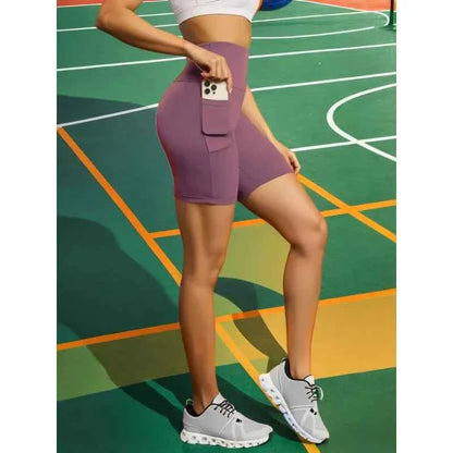 Women Pocket Sports Shorts Big Size Yoga Leggings Outdoor Wearing High Elastic Skinny Shorts Running Cycling Three Point Shorts