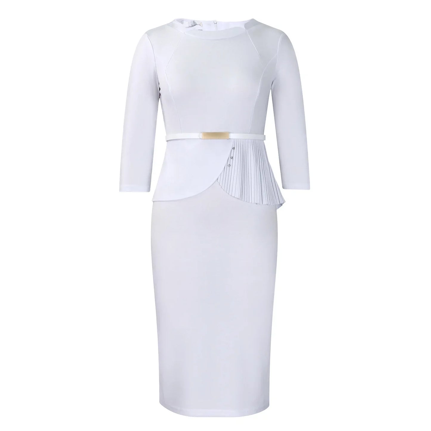 L-3XL Plus Size Elegant Midi Dress 2025 Spring Summer Women Office Lady Dress Casual 3/4 Sleeve Bandage Robe Oversize Dress
