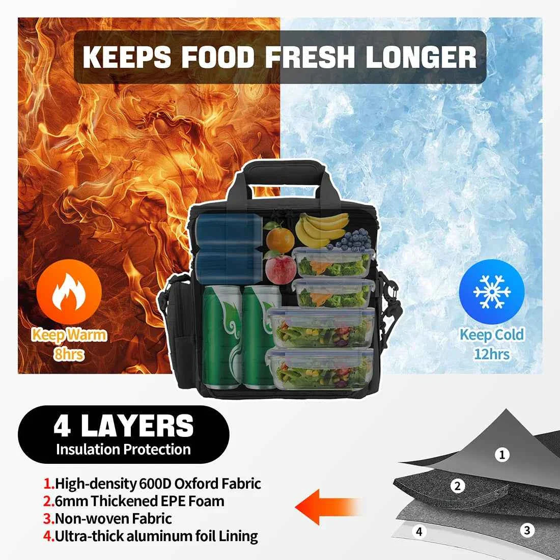 Men's Tactical Insulated Lunch Cooler Bag – Expandable 18L, Leak-Proof