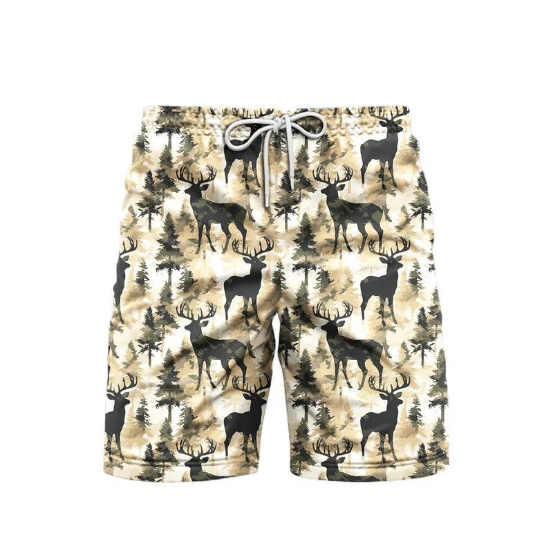 Men's Camo Tree Print Beach Shorts – Breathable Casual Outdoor Shorts 2025