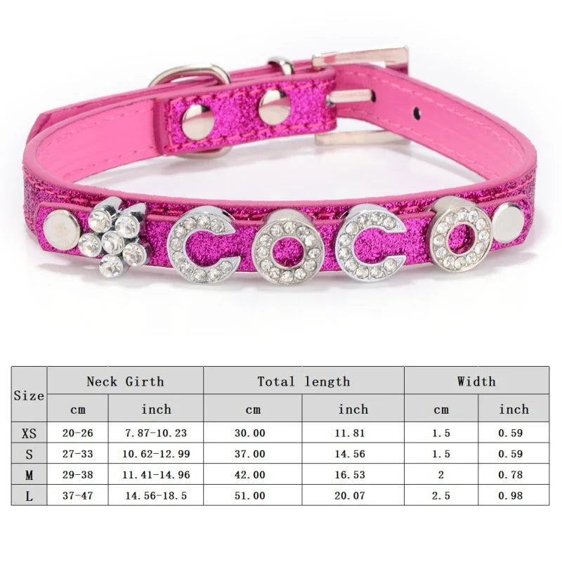 Personalized Dog Collar Bling Rhinestone DIY Names Puppy Cat Leather Collars Small Large Dog Necklace Free Name Pet Accessories
