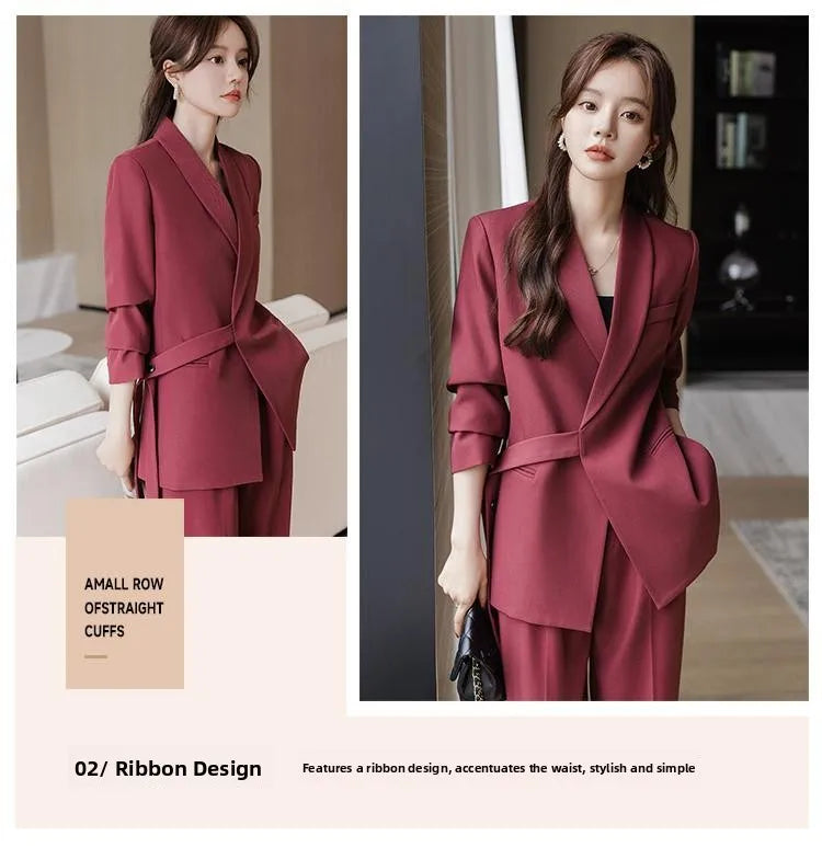 plus Size Wide Leg Pants Two Piece Set Big Brand Women's Spring Autumn New Sle Jaet And Pants Suit for Young Women 8-25