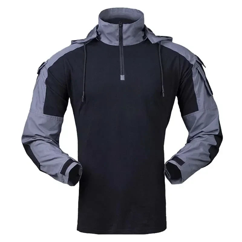 Men's Tactical Camo Hooded Combat Shirt – Long Sleeve, Quick-Dry, Sizes S–XXXL
