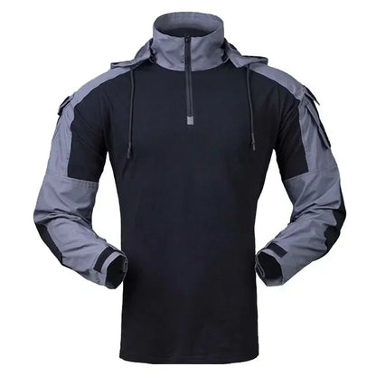 Men's Tactical Camo Hooded Combat Shirt – Long Sleeve, Quick-Dry, Sizes S–XXXL