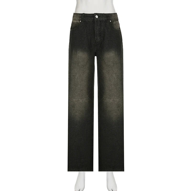 Darlingaga Streetwear Grunge Baggy Jeans Women Vintage Distressed Straight Leg Y2K Denim Pants 90s Aesthetic Outfits Washed Chic