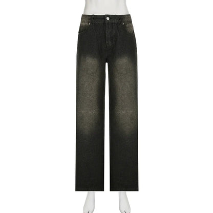 Darlingaga Streetwear Grunge Baggy Jeans Women Vintage Distressed Straight Leg Y2K Denim Pants 90s Aesthetic Outfits Washed Chic