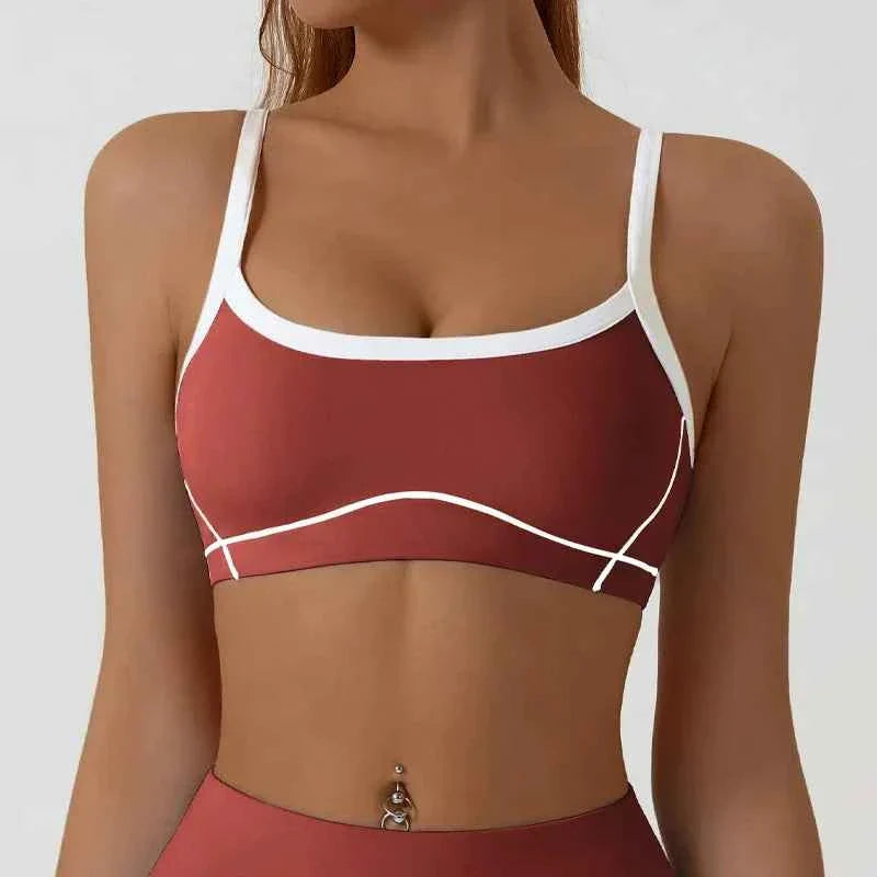 Women's Shock-Absorbing Sports Bra – Color Block Full Cup Breathable Gym & Yoga Tube Top