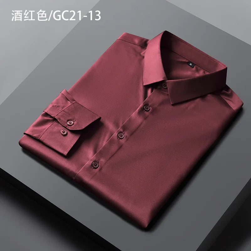 Quality Smooth Soft Anti-Wrinkle Men Shirts Long Sleeve Dress Shirts For Male Slim Social Business Blouse Solid Color Shirt 6XL