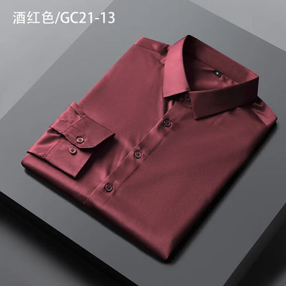 Quality Smooth Soft Anti-Wrinkle Men Shirts Long Sleeve Dress Shirts For Male Slim Social Business Blouse Solid Color Shirt 6XL