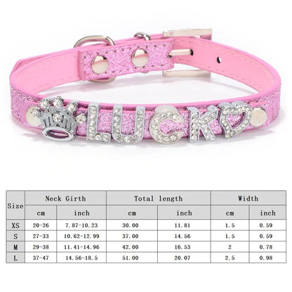 Personalized Dog Collar Bling Rhinestone DIY Names Puppy Cat Leather Collars Small Large Dog Necklace Free Name Pet Accessories