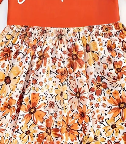 Spring Fashion Girl Dresses, Orange Tops With A Magical Combination Of Floral Hemlines, Make This Spring Come Alive