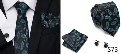Hot Sale Holiday Gift Tie Pocket Squares Cufflink Set Necktie Dot Man Dark Grey Wedding Accessories Performance