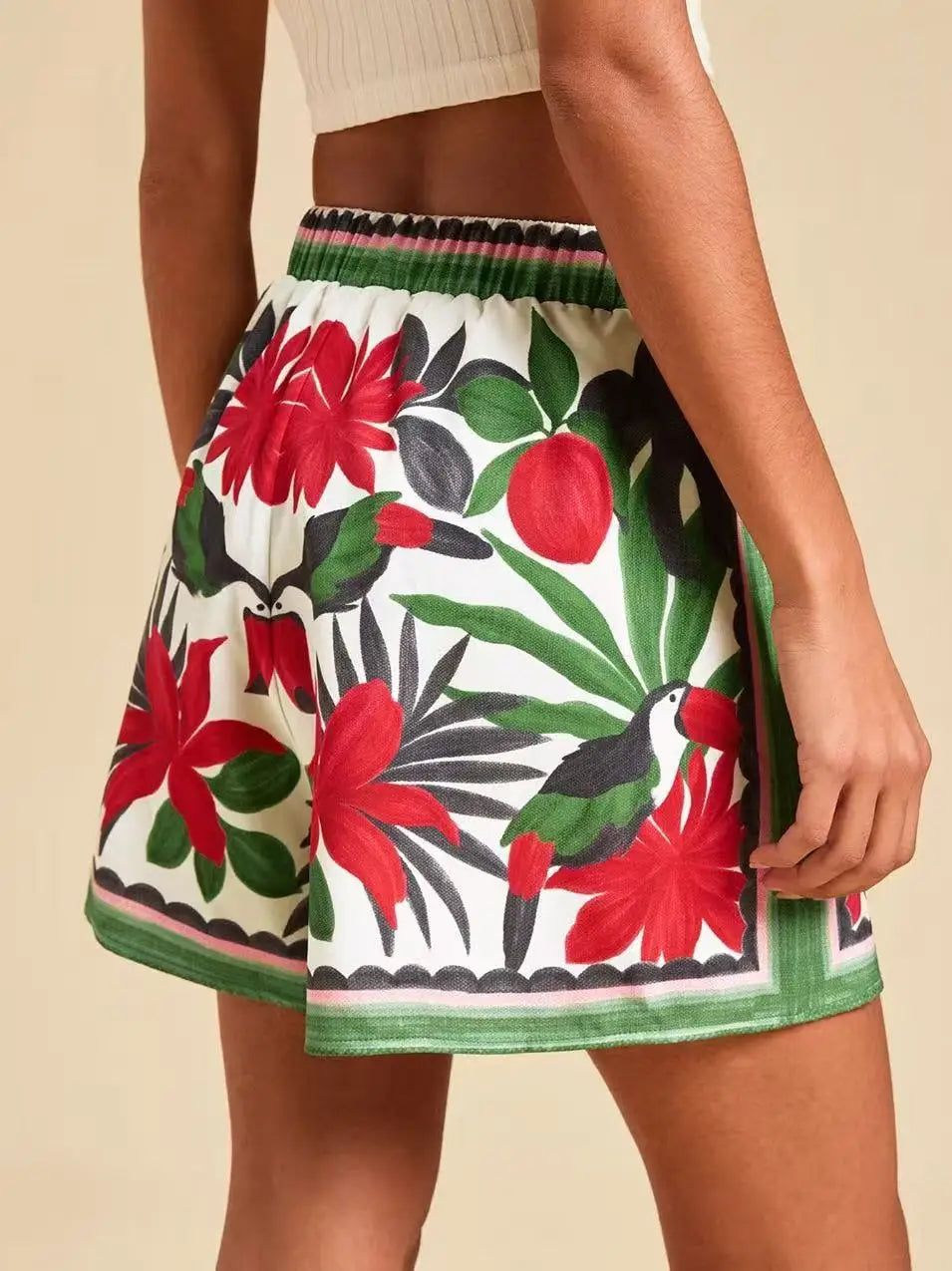 Women's Tropical Print High Waist Shorts – Elegant Casual Vacation Short Pants