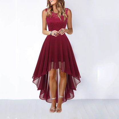 Europe America 2025 Spring Summer Dress for Women Clothing New Hollow Solid Chiffon Dress Dinner Lace Dresses Women A-line Skirt