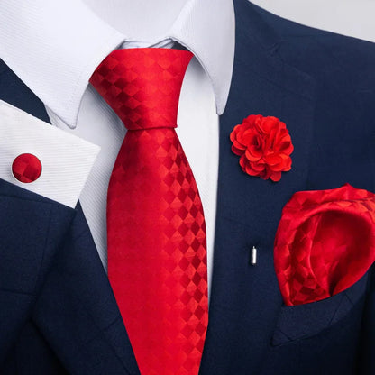 Luxury Mens Ties Floral Black Gold Ties Paisley NeckTie Pocket Square Cufflinks Brooch Set Men's Wedding Party Tie