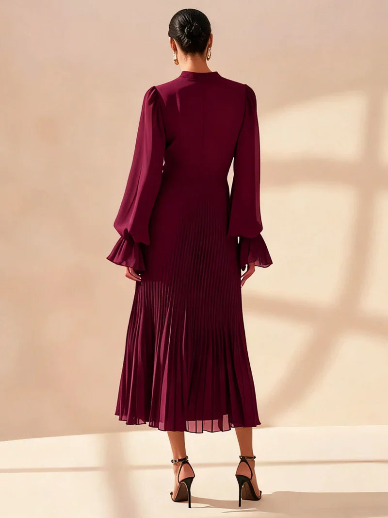 Elegant Ruffle Long Sleeve Dress for Women Chic Spring Summer Layered A Line Dress Lady Pleated Verstidos Prom Party Gowns
