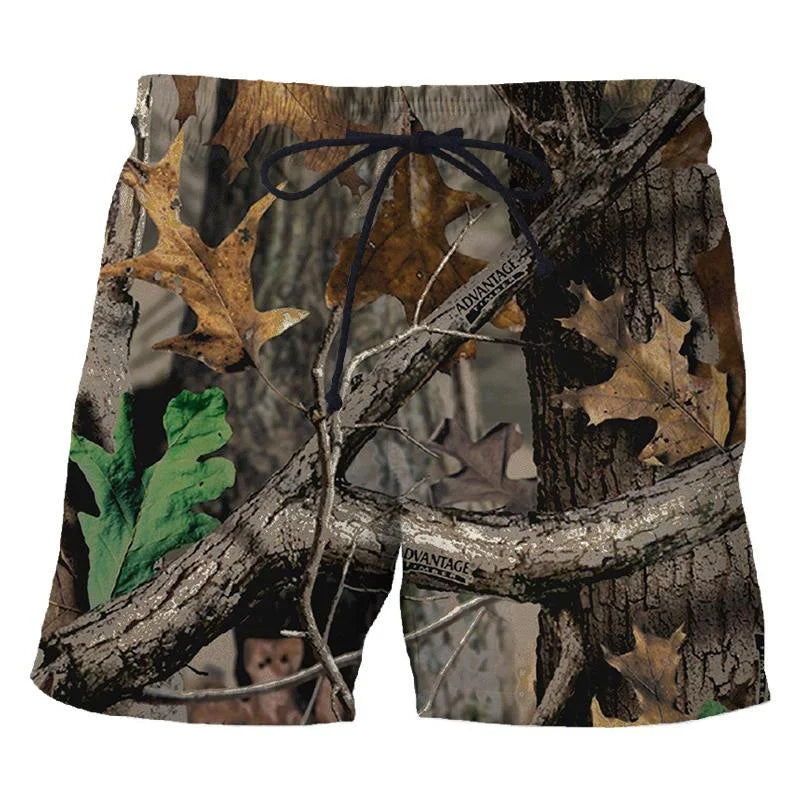 Men's 3D Camo Leaf Print Beach Shorts – Oversized Casual Board Shorts