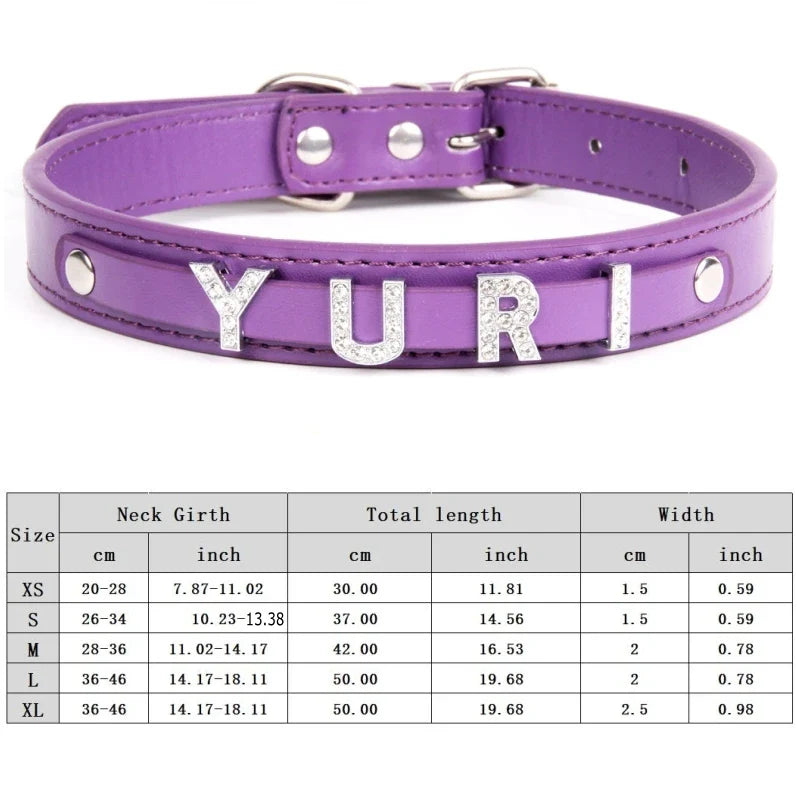 Personalized Dog Collar Bling Rhinestone DIY Names Puppy Cat Leather Collars Small Large Dog Necklace Free Name Pet Accessories