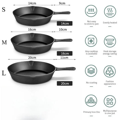 14/16/20cm Cast Iron Frying Pan Non-stick Skillet Omelette Pancake Breakfast Pan Induction Cookware Kitchen Pot