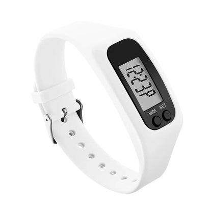 LED Pedometer Fitness Bracelet – Step Counter, Calorie Tracker, 12/24H Clock, 3 Colors
