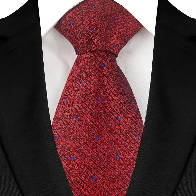 Luxury 8CM Mens Necktie Red Color Solid Stripes Paisley Ties For Man Groom Jacquard Woven Neck Tie For Business Wedding Party