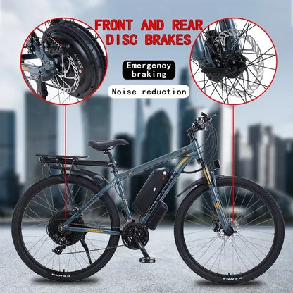 Ebike AKEZ 1000W CityElectricBike Detachable 13Ah Battery Electric Bike 60 Mile Range Dual Disc Brake Alloy Electric Bike