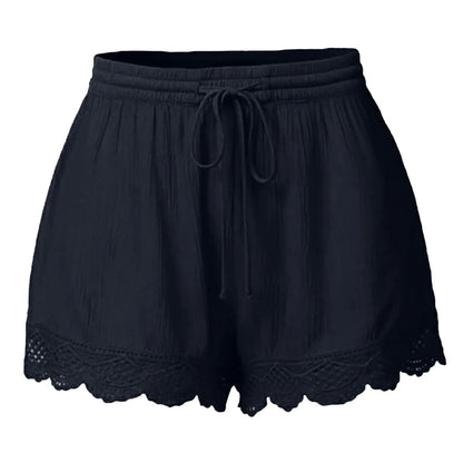 Women Lace Up Shorts Summer Casual Elastic Waist Wide Leg Sweat Fitness Running Short 2024 High Quality Thick Fabric Mini Shorts