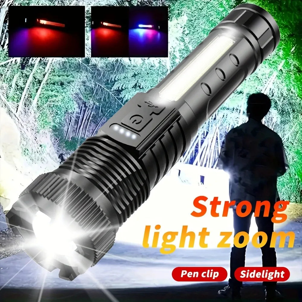 Rechargeable Zoomable LED Flashlight – 2-Pack, 200-500m Range, 5-8 Brightness Levels
