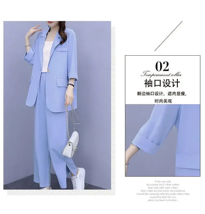 2026 Women Spring New Casual Blazers Jacket Trousers Matching Set Korean Elegant Loose Suit Coat Pants Two Piece Female Clothing