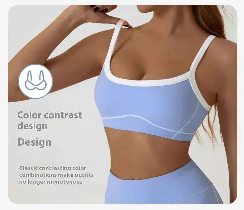 Women's Shock-Absorbing Sports Bra – Color Block Full Cup Breathable Gym & Yoga Tube Top