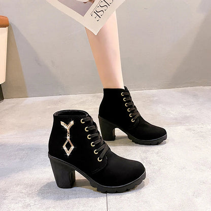 Comemore 2024 New Women Shoes Lace Up Ankle Boots Zapatos Mujer Fashion High Heels Ladies Casual Spring Pumps Platform Heel 42