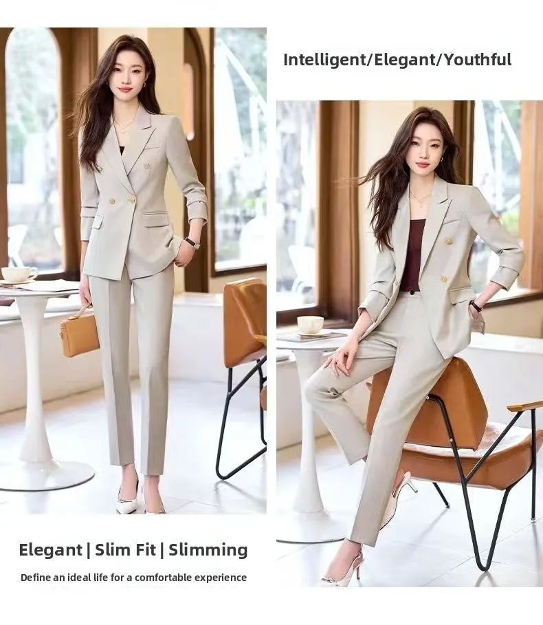 Black Career Suit Set for Women Spring Autumn 2025 New Style Student Uniform Long Sleeve Polyester Fiber Workwear Pants