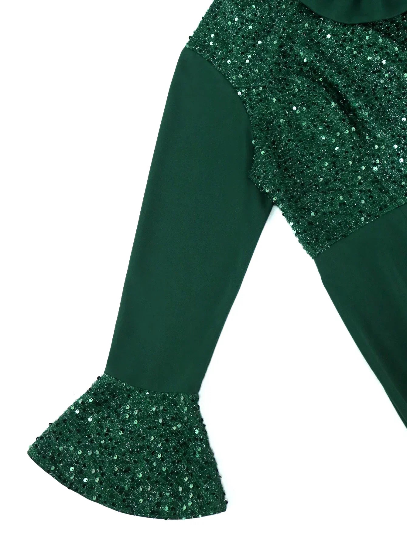 Elegant Green Shiny Sequined Dresses with Bow Long Flare Sleeves Mermaid Christmas African Brithday Party Occasion Event Robes
