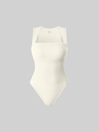 2024 Summer Fashion Square Collar Solid Color Sleeveless Bodysuit High Waist Sexy Tight Women's Jumpsuit