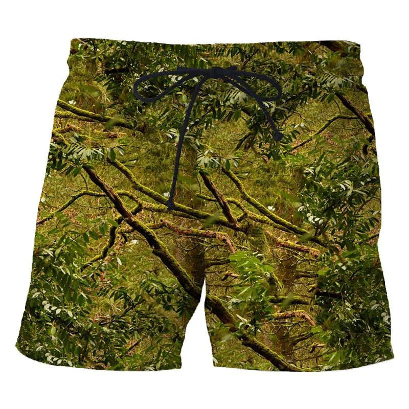 Men's 3D Camo Leaf Print Beach Shorts – Oversized Casual Board Shorts
