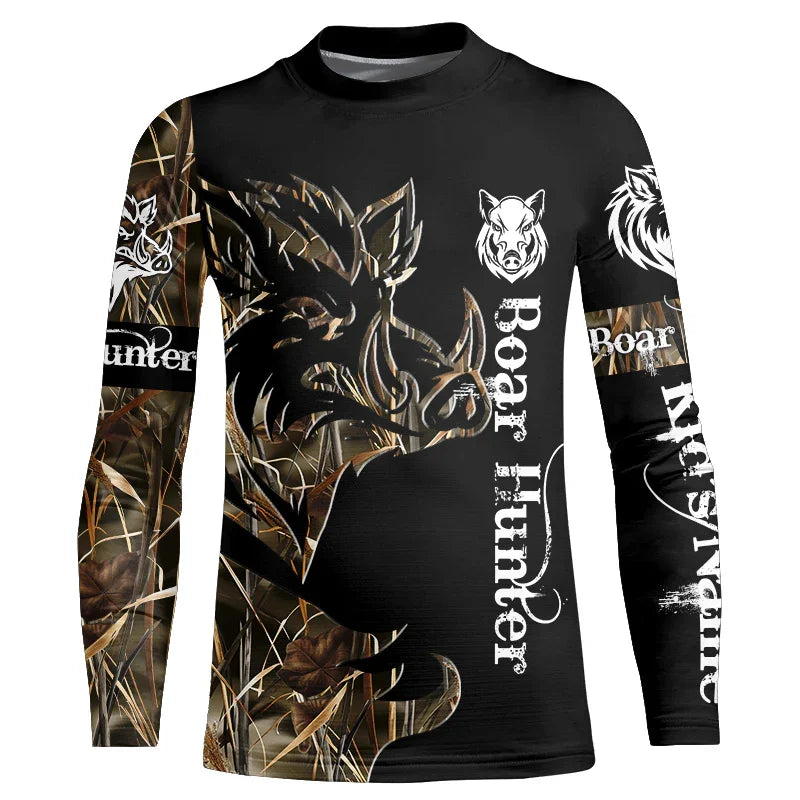 Men's 3D Wild Boar Camo Hunting T-Shirt – Long Sleeve Streetwear Tee