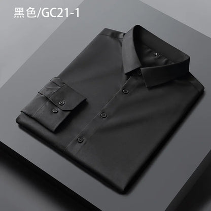Quality Smooth Soft Anti-Wrinkle Men Shirts Long Sleeve Dress Shirts For Male Slim Social Business Blouse Solid Color Shirt 6XL