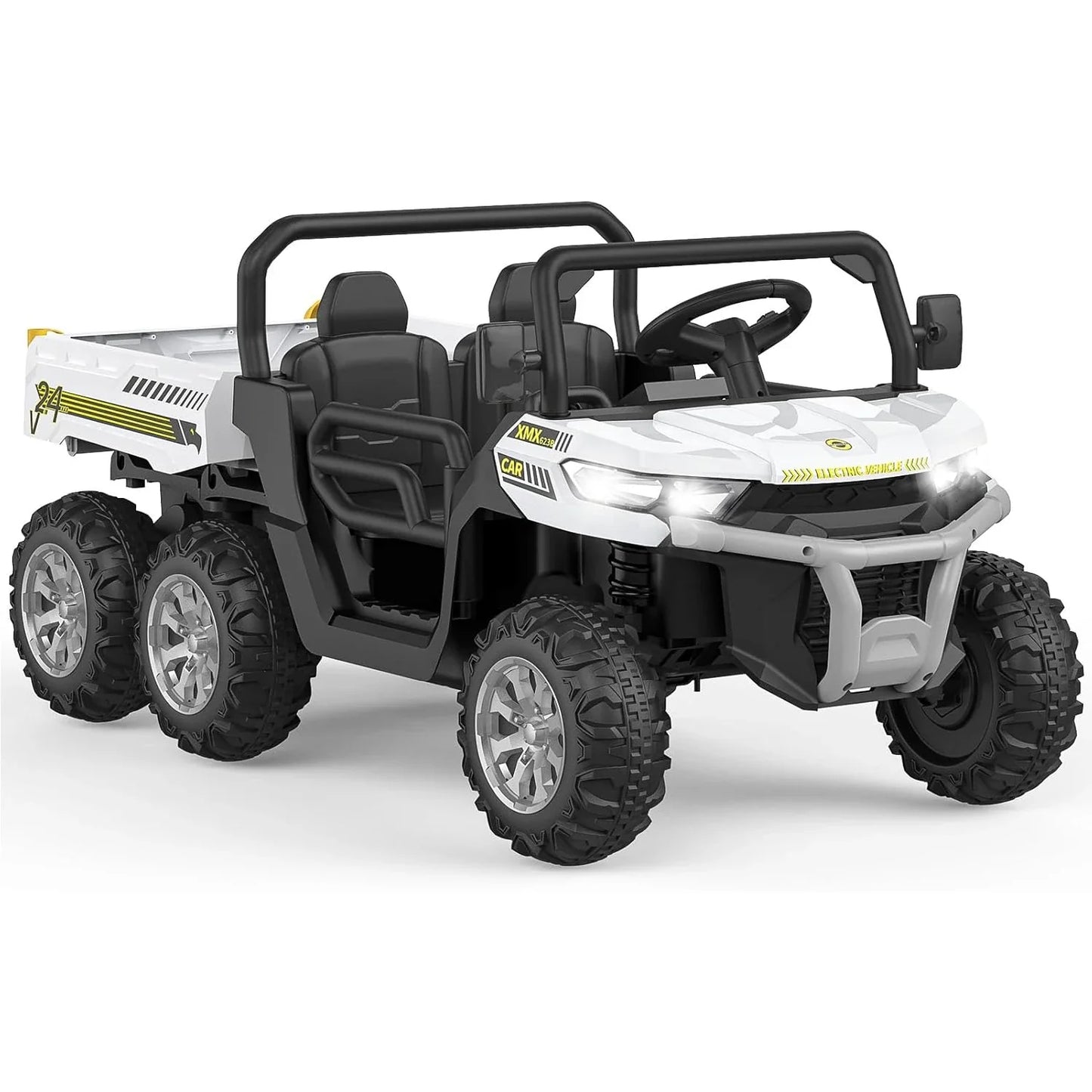 24V 2 Seater 6 Wheel Ride On Dump Truck with Parent Remote Control, 4WD Electric Car for Kids UTV Style Dump Bed & Music Horn