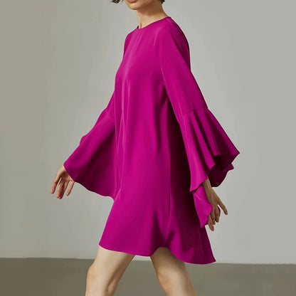 Spring Summer Women Solid Dress Fahion O Neck Ruffles Loose Casual Dresses For Woman Robe Femme 2024 New Elegant
