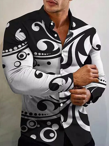 2023  New Arrival Fashion Shirts For Men Casual flowers Print  Long Sleeve Button Top Men's Clothing Oversized