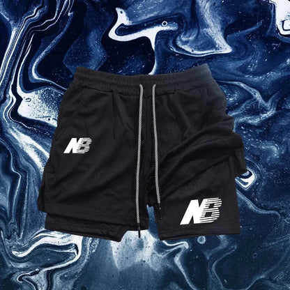 Men's Fashion Sports Shorts Four Seasons Running Sportswear Tight Double Layer 2-in-1 Sports Shorts