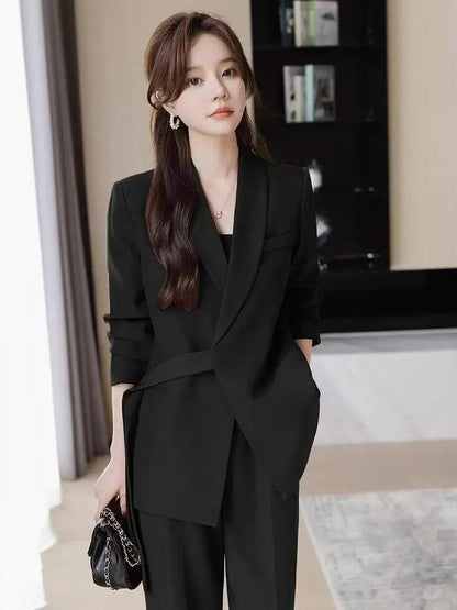 plus Size Wide Leg Pants Two Piece Set Big Brand Women's Spring Autumn New Sle Jaet And Pants Suit for Young Women 8-25