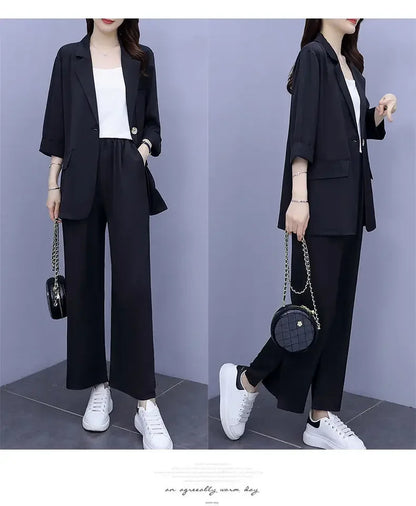 2026 Women Spring New Casual Blazers Jacket Trousers Matching Set Korean Elegant Loose Suit Coat Pants Two Piece Female Clothing