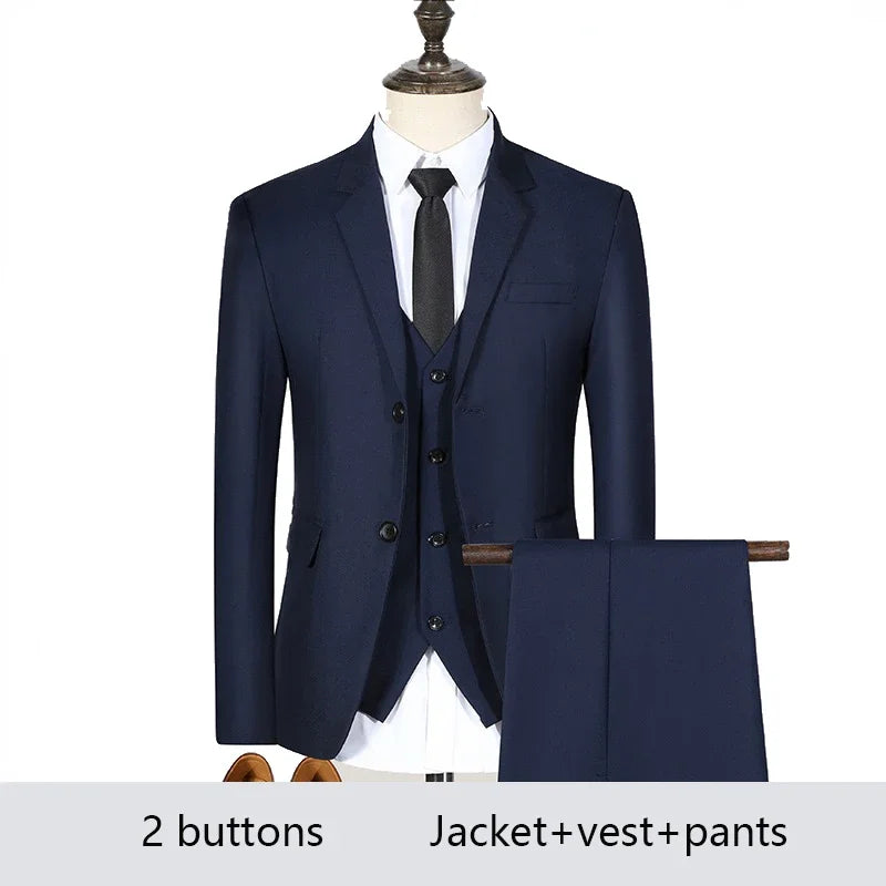 High Quality Men Suits 3 Pieces Elegant Blazer 2 Sets Luxury Wedding Business Vest Pants Coats 2023 Formal Jackets